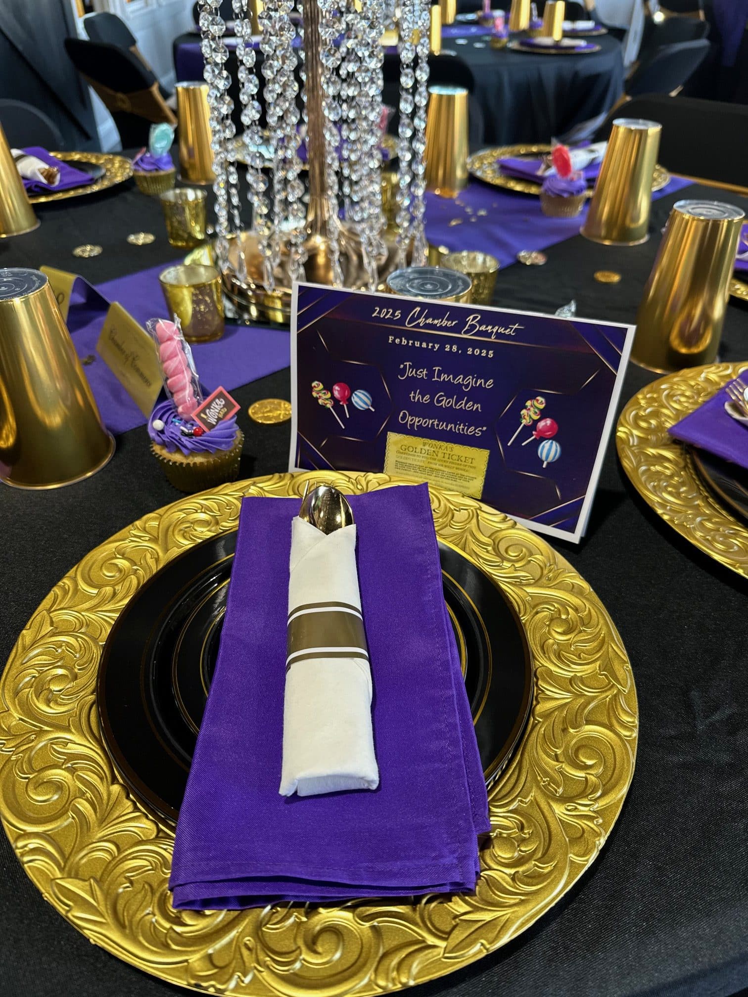 Wyldswood Farms Wedding & Events Venue main event room decorated for a chamber banquet in Perry, Florida